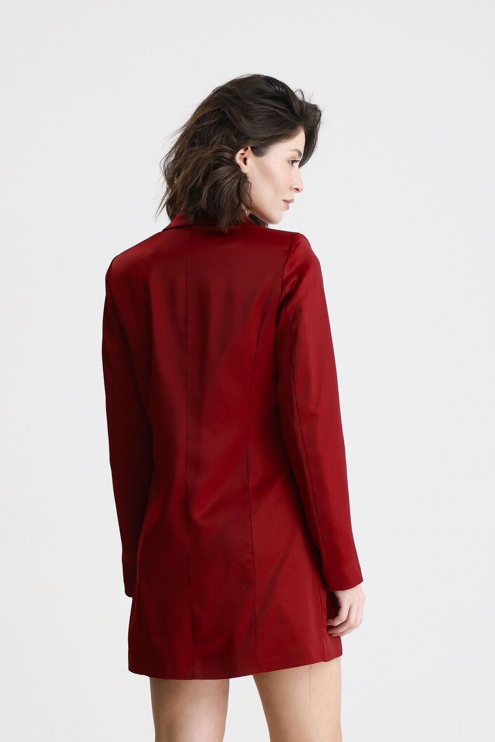 SNS Sense Bordo Kruvaze Yaka İçi Astarlı Saten Blazer Ceket  Elbise  - Velletri