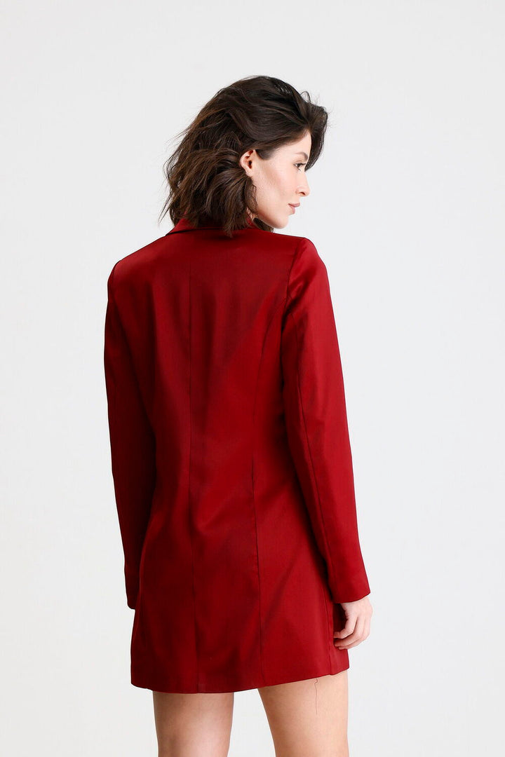 SNS Sense Bordo Kruvaze Yaka İçi Astarlı Saten Blazer Ceket  Elbise  - Velletri