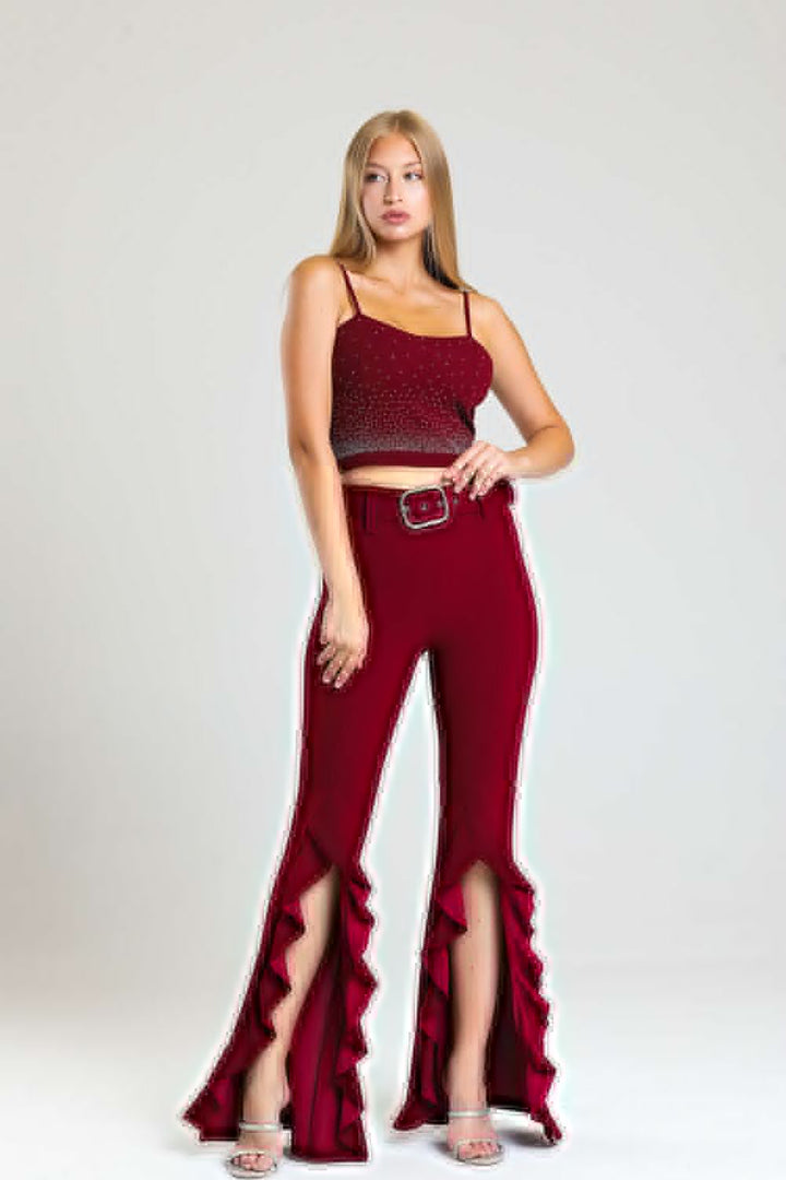SNS Sense Bordeaux Stone Detailed Scuba Crepe Evening Bustier Bus33438Ts - Celle