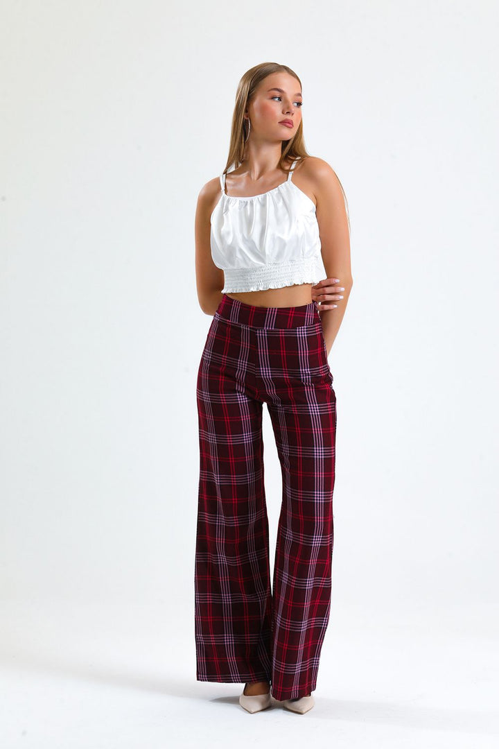 SNS Sense Burgundy Side Zip Plaid Pants - Layton