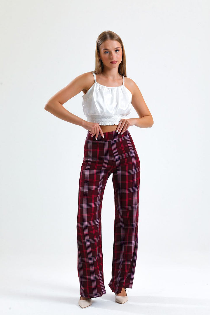 SNS Sense Burgundy Side Zip Plaid Pants - Layton