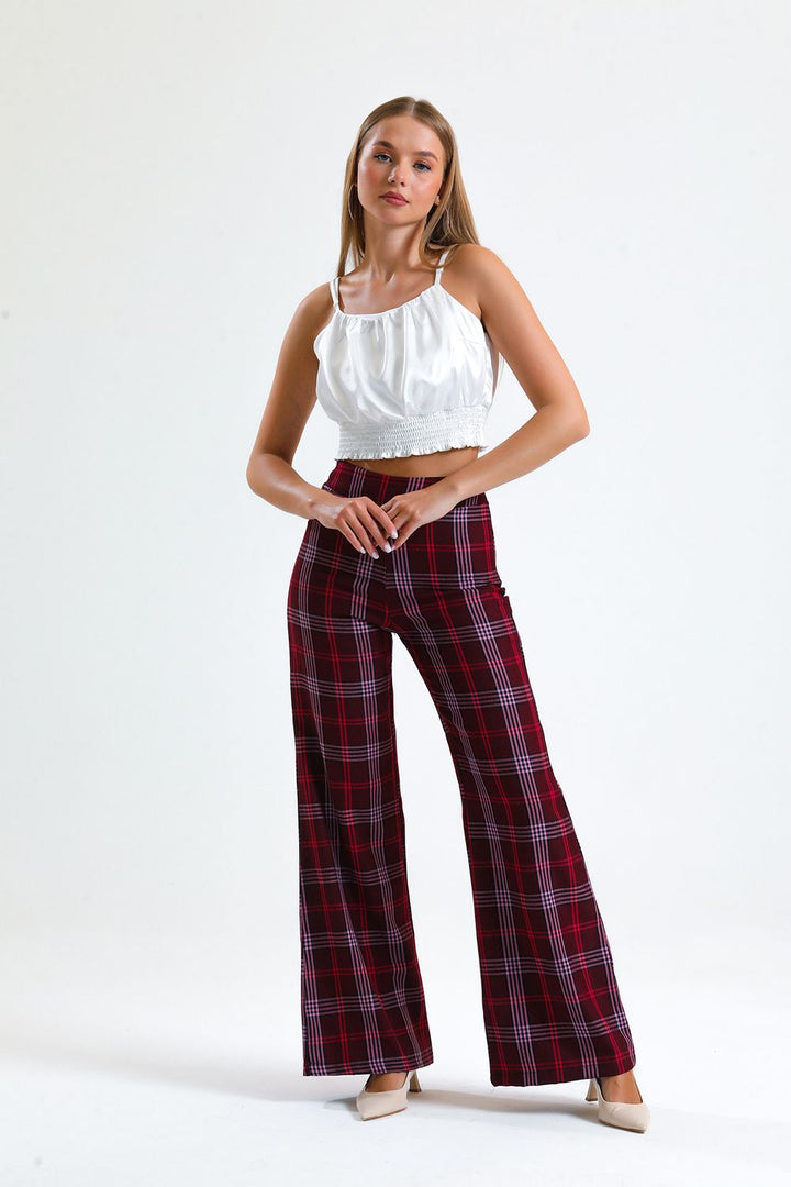 SNS Sense Burgundy Side Zip Plaid Pants - Layton
