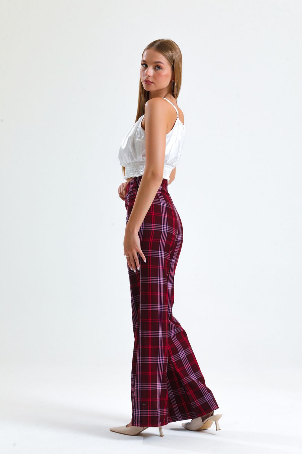 SNS Sense Burgundy Side Zip Plaid Pants - Layton