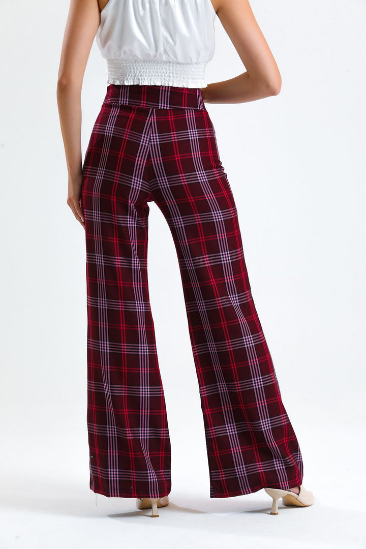 SNS Sense Burgundy Side Zip Plaid Pants - Layton