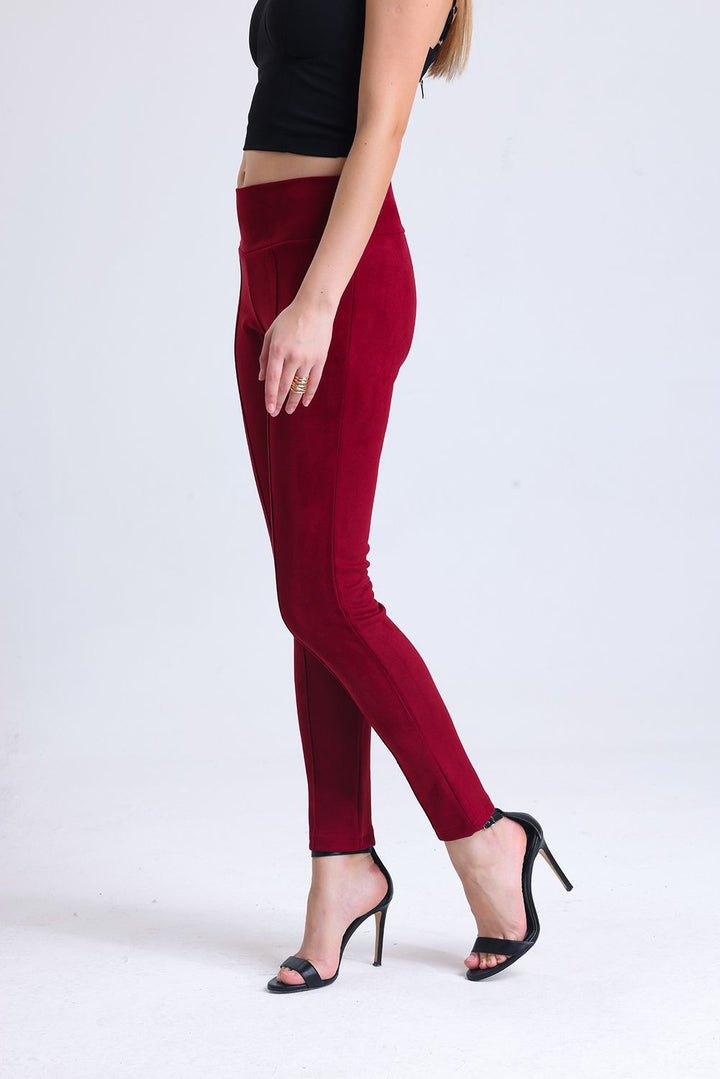 SNS Sense Bordeaux High Waist Pressed Seam Suede Pants - Datteln