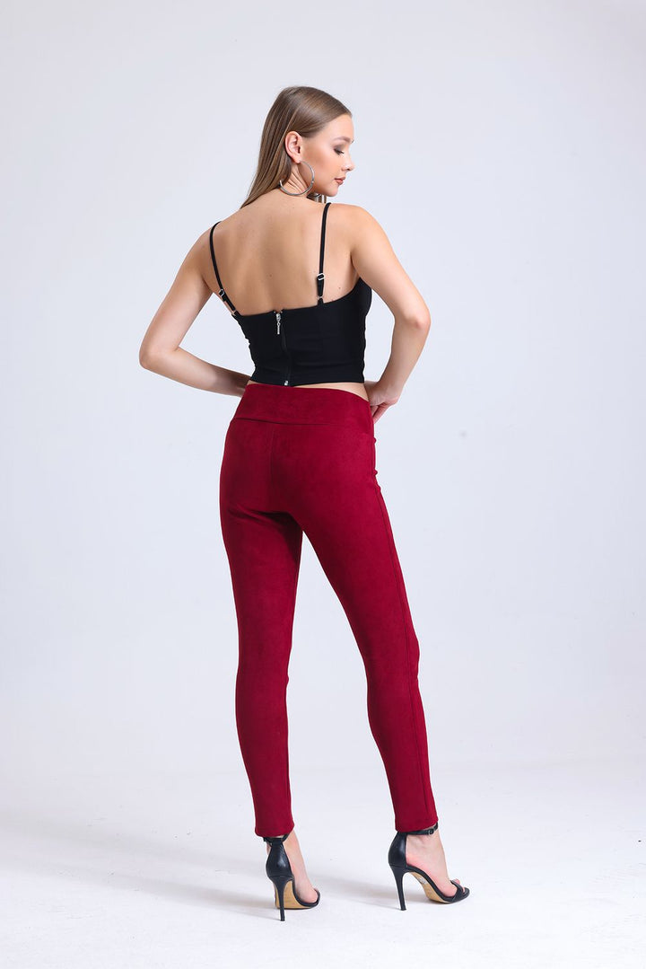 SNS Sense Bordeaux High Waist Pressed Seam Suede Pants - Datteln
