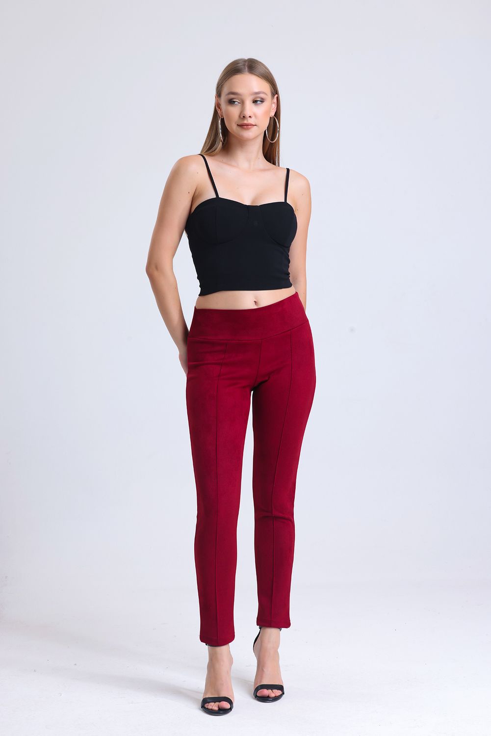 SNS Sense Bordeaux High Waist Pressed Seam Suede Pants - Datteln