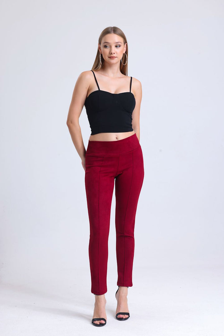 SNS Sense Bordeaux High Waist Pressed Seam Suede Pants - Datteln