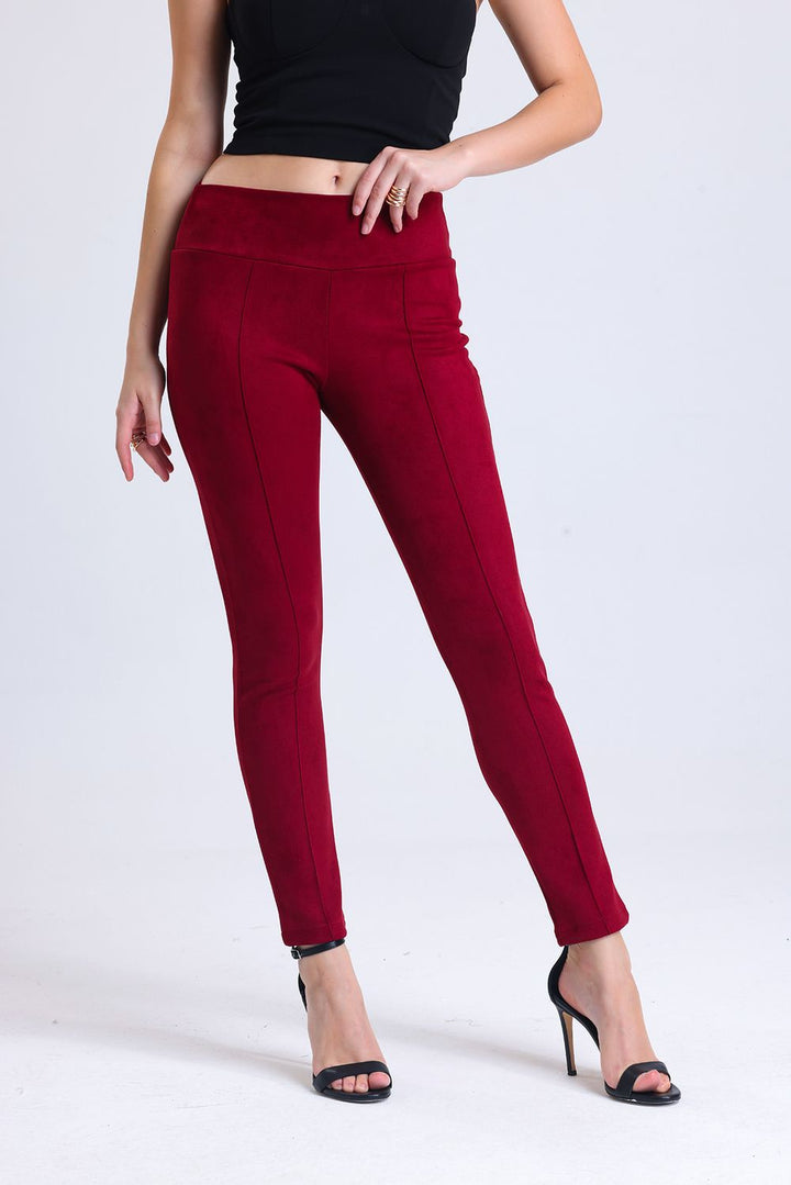 SNS Sense Bordeaux High Waist Pressed Seam Suede Pants - Datteln
