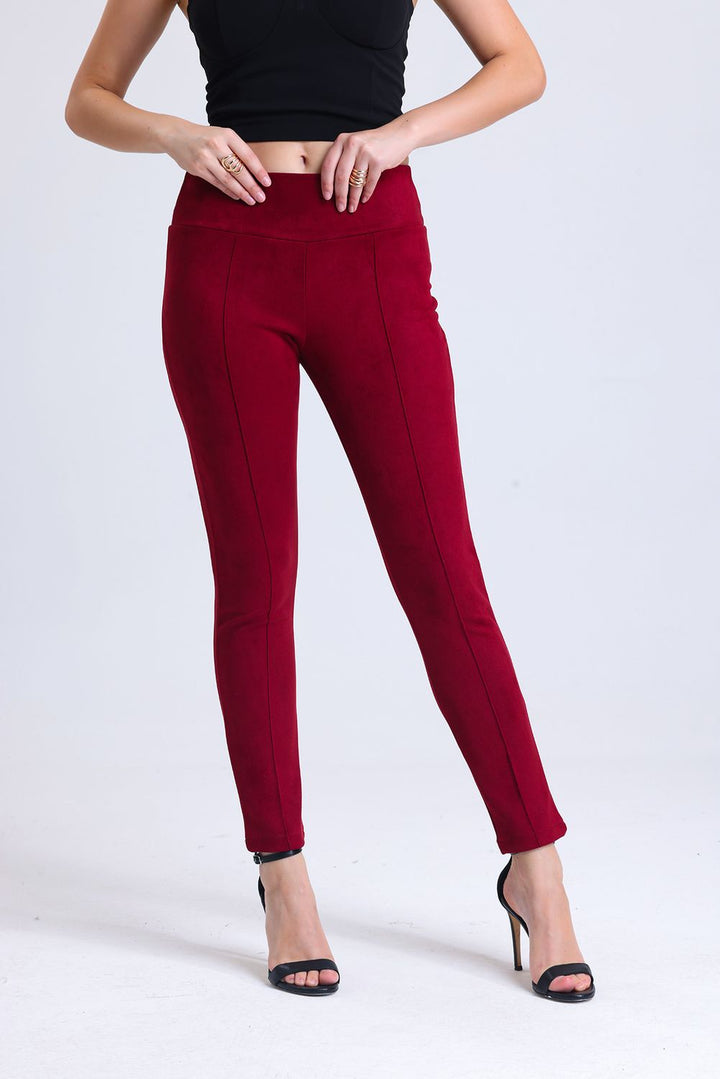 SNS Sense Bordeaux High Waist Pressed Seam Suede Pants - Datteln