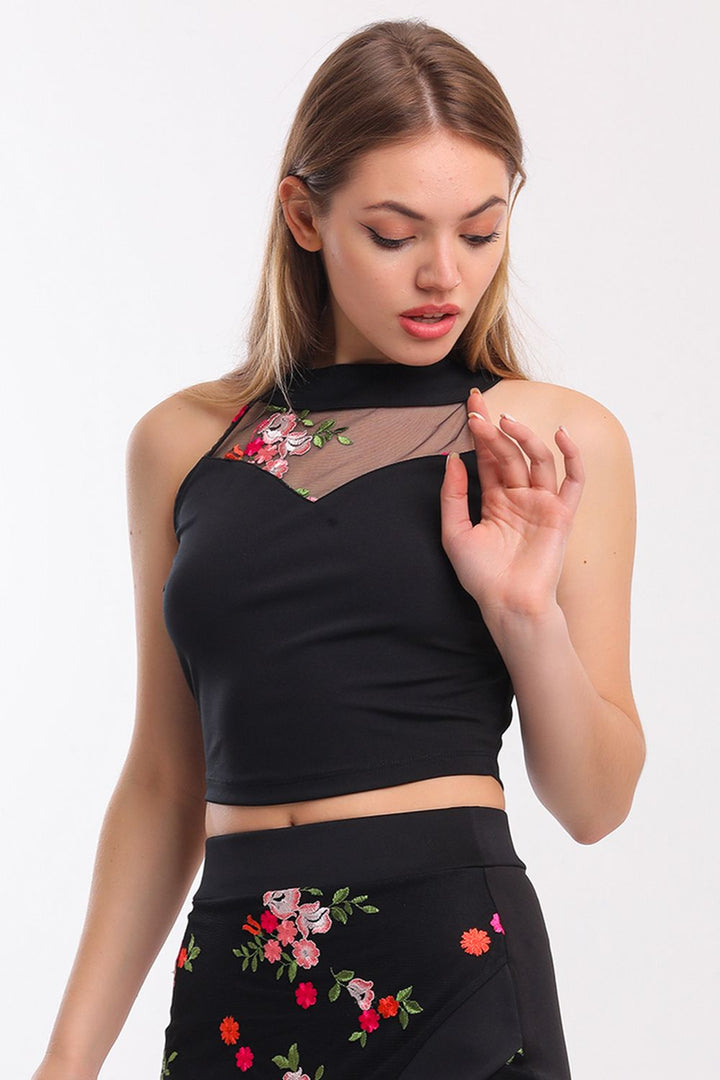 SNS Sense Flower Patterned Colorful Tulle Short Blouse_BLZ31401 - Hoorn