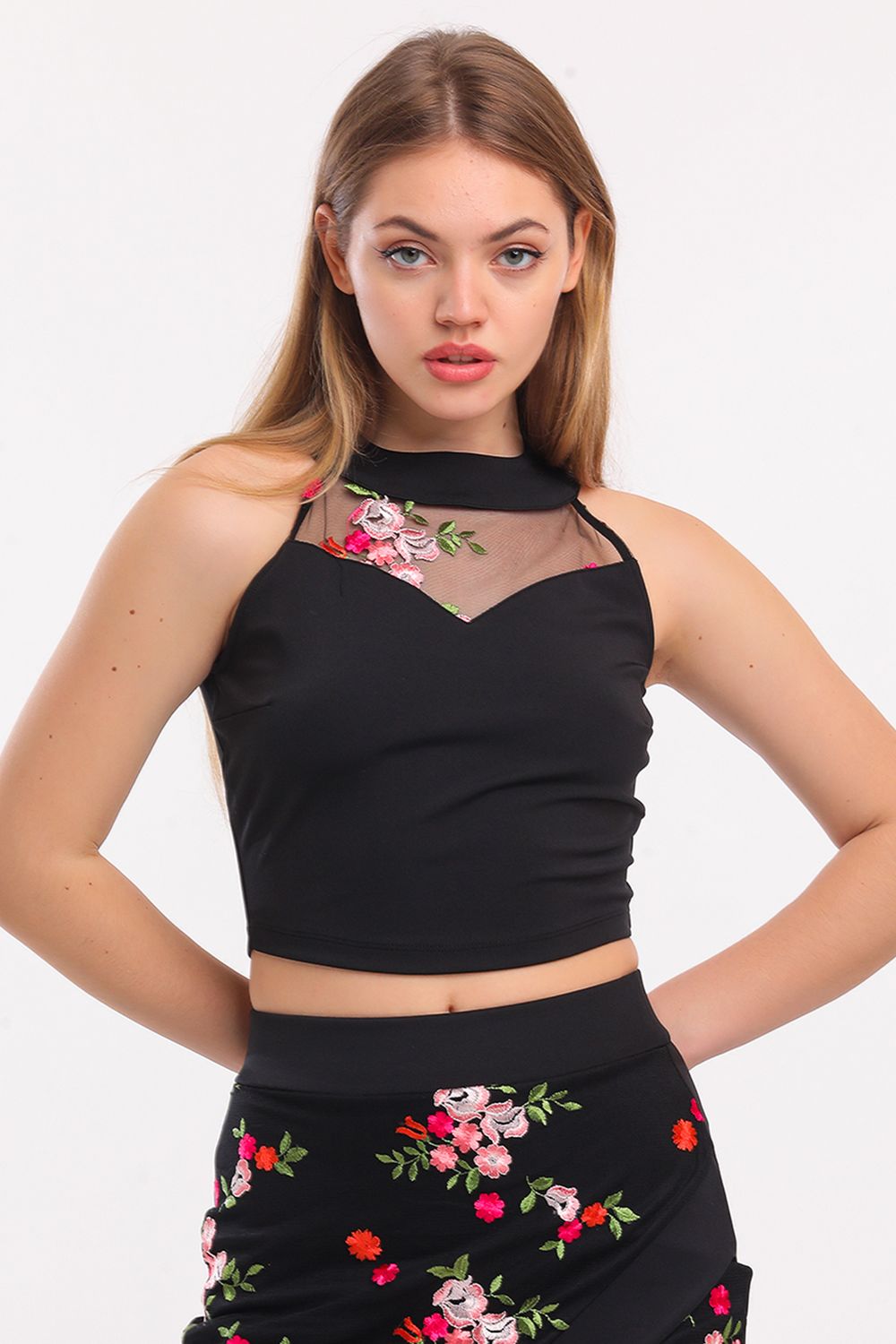 SNS Sense Flower Patterned Colorful Tulle Short Blouse_BLZ31401 - Hoorn