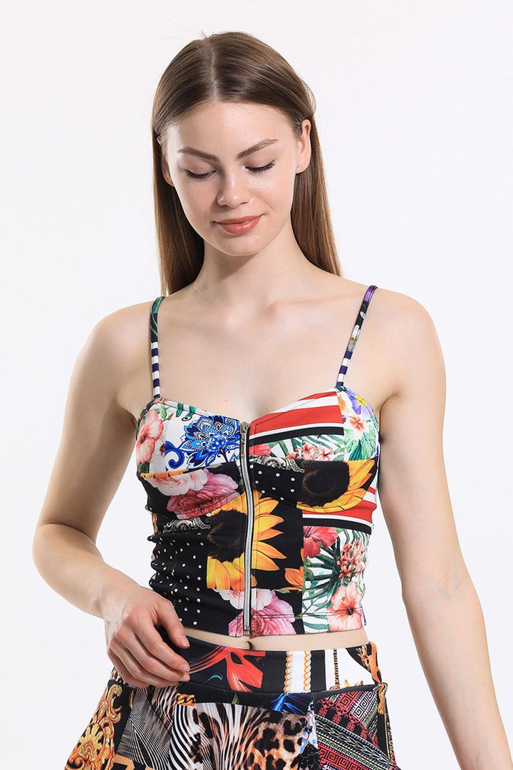 SNS Sense Ecru Digital Print Digital Print Gloplu Bustier - توليدو