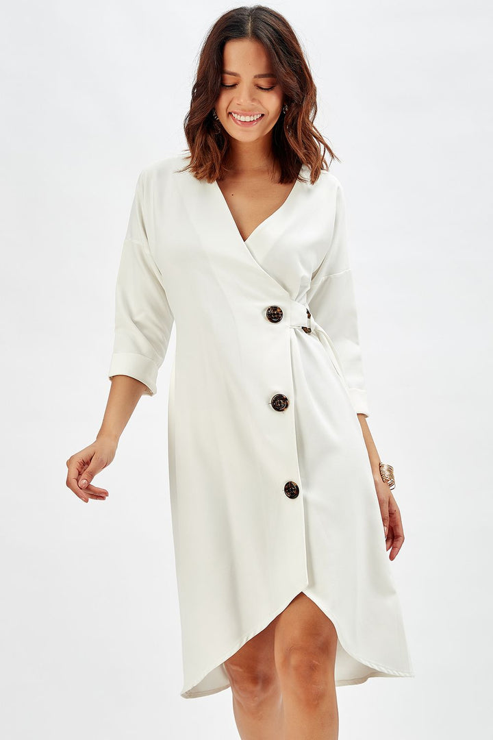 SNS Sense Ecru Buttoned Office Dress - Molfetta