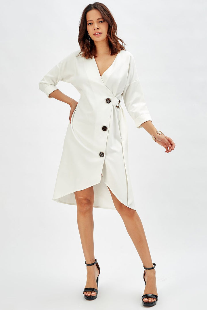 SNS Sense Ecru Buttoned Office Dress - Molfetta