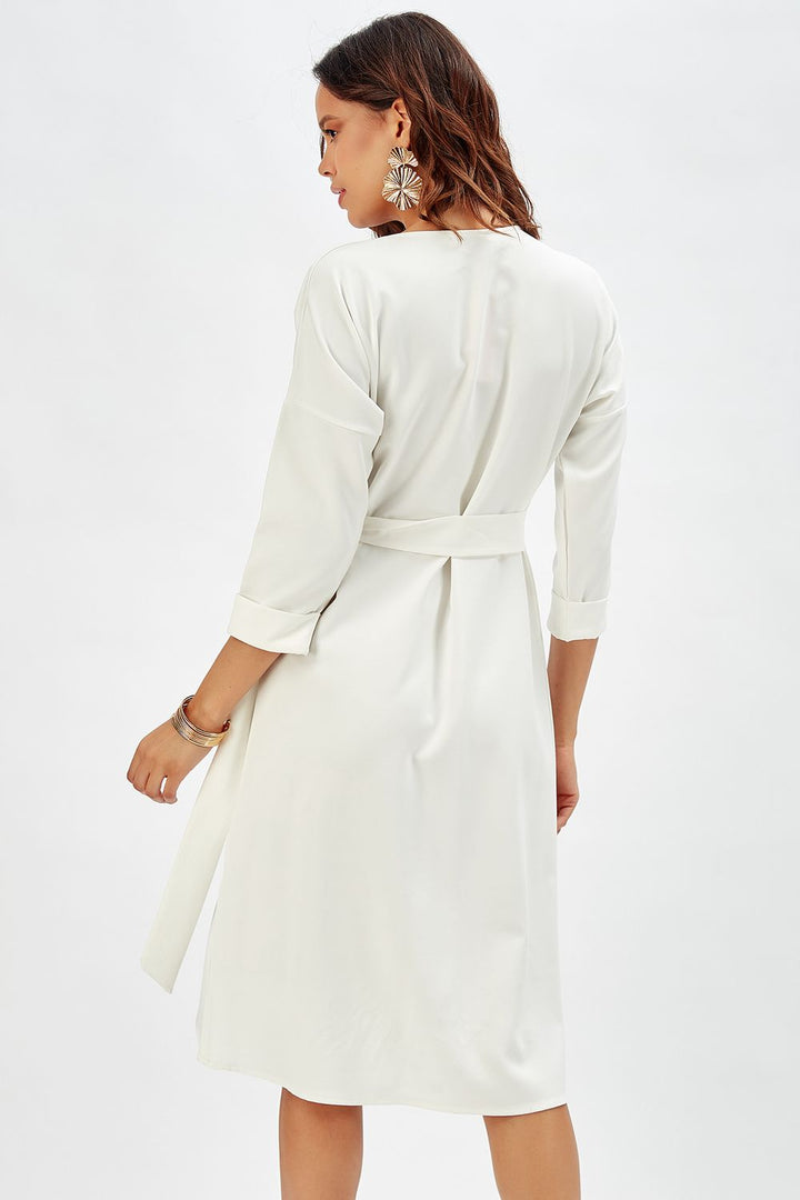 SNS Sense Ecru Buttoned Office Dress - Molfetta