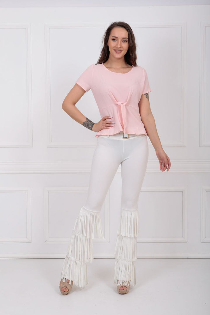 SNS Sense Ecru Belted Hem Tassel Scuba Crepe Pants - Wallsend