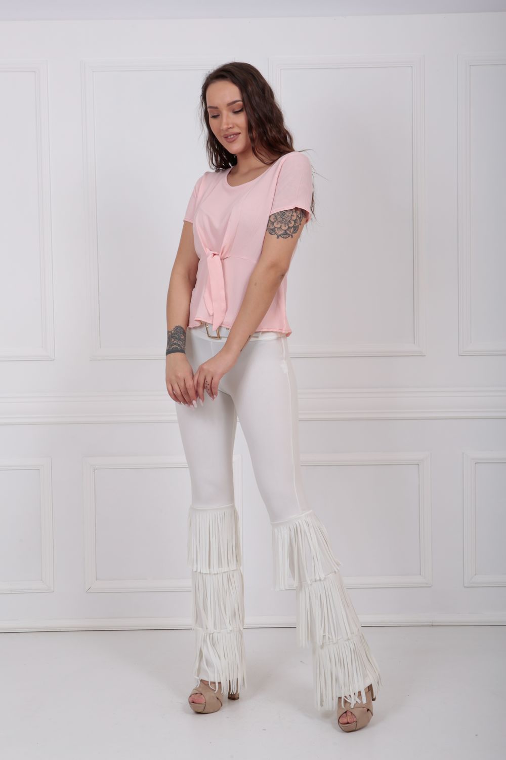 SNS Sense Ecru Belted Hem Tassel Scuba Crepe Pants - Wallsend