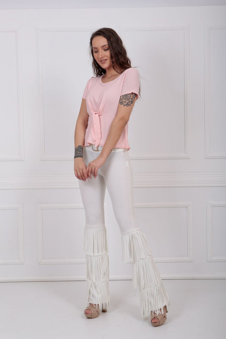 SNS Sense Ecru Belted Hem Tassel Scuba Crepe Pants - Wallsend