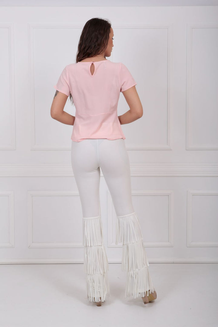 SNS Sense Ecru Belted Hem Tassel Scuba Crepe Pants - Wallsend