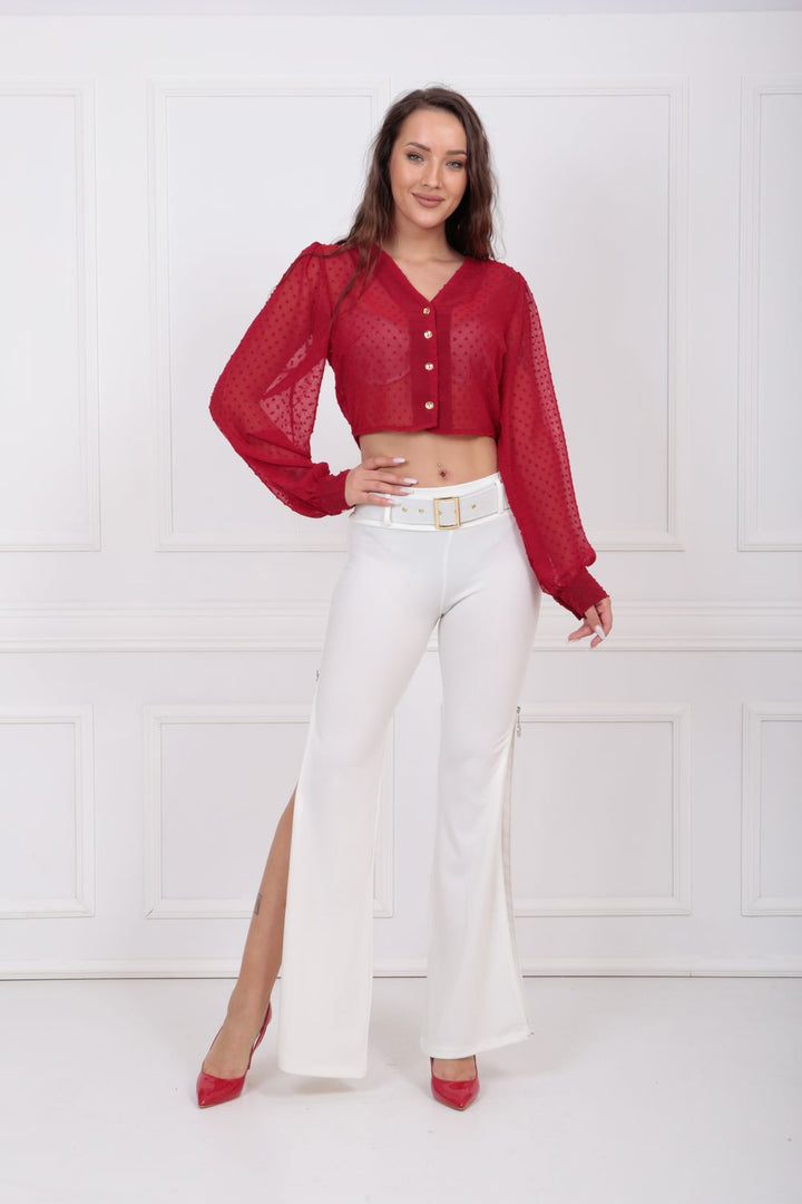 SNS Ecru colored pants with a 5 cm waistband, fabric covered, side zip, scuba crepe pants. - Saint-Eustache