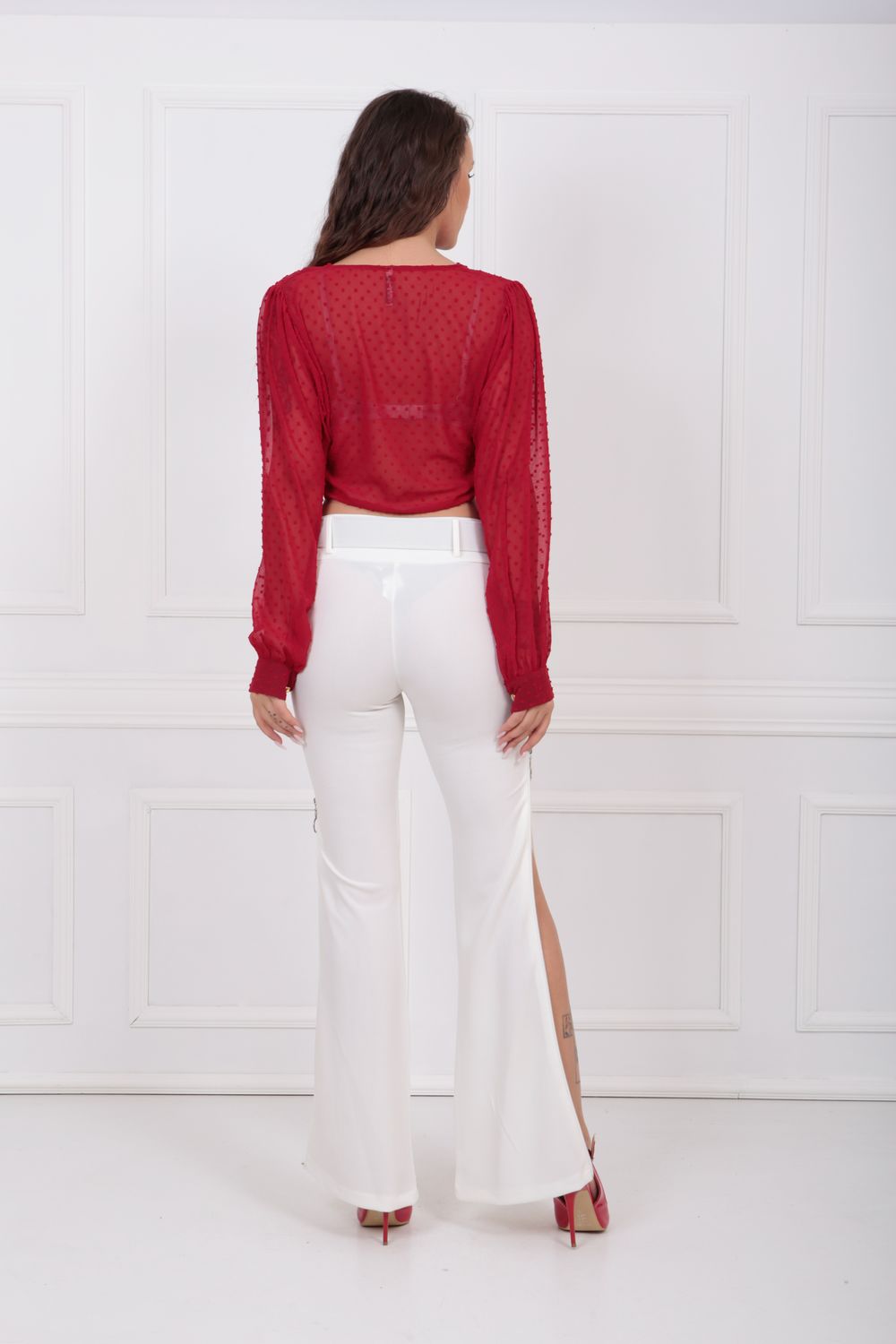 SNS Ecru colored pants with a 5 cm waistband, fabric covered, side zip, scuba crepe pants. - Saint-Eustache
