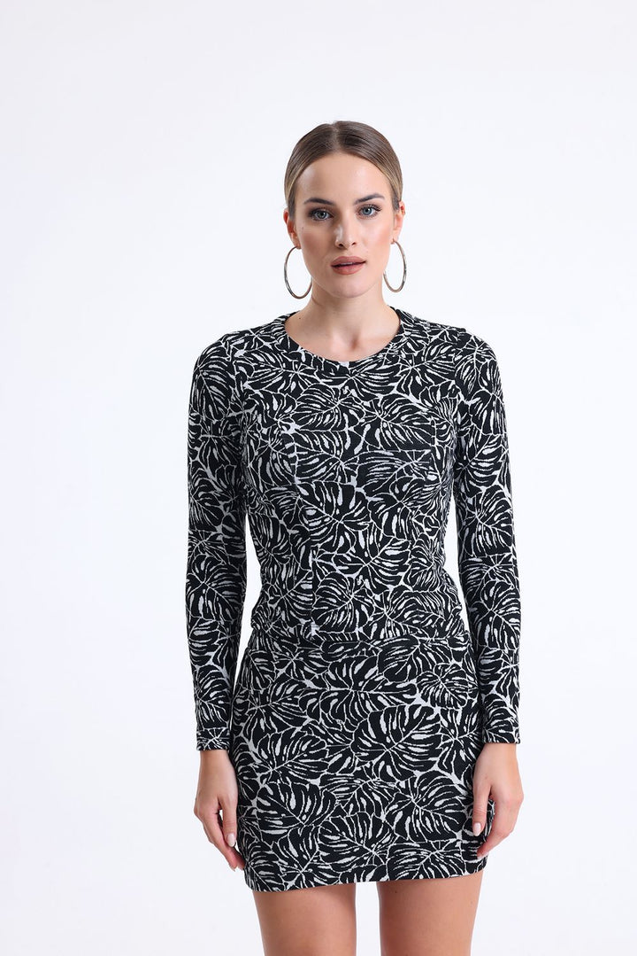 SNS Sense Ecru Black Jacquard Mini Skirt - Almada