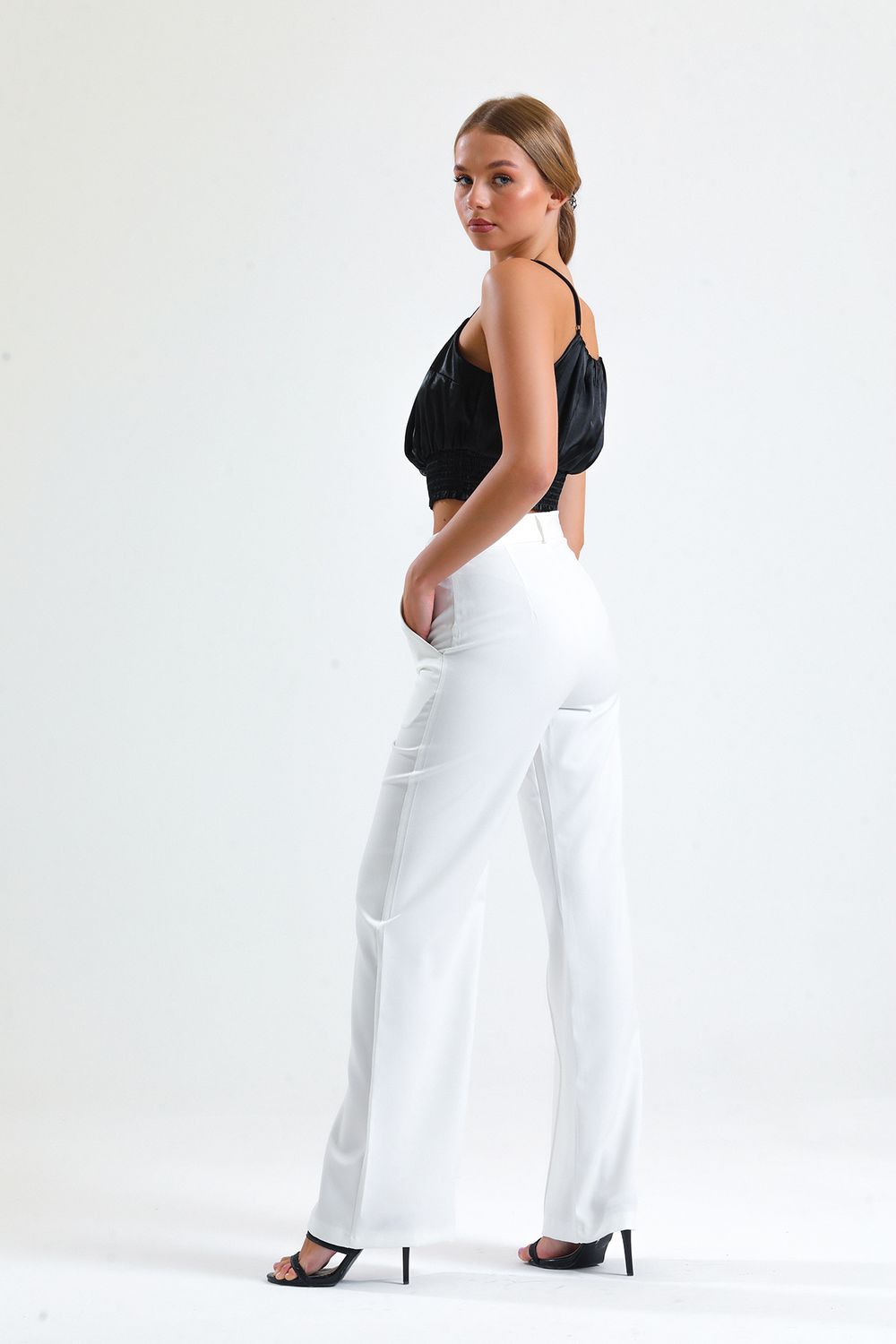 SNS Sense Ecru Decorated Stitched Hürrem Fabric Wide Leg Pants - Kornwestheim