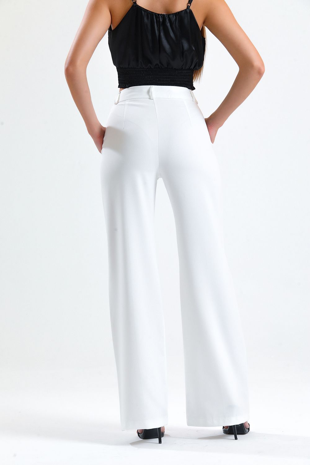 SNS Sense Ecru Decorated Stitched Hürrem Fabric Wide Leg Pants - Kornwestheim