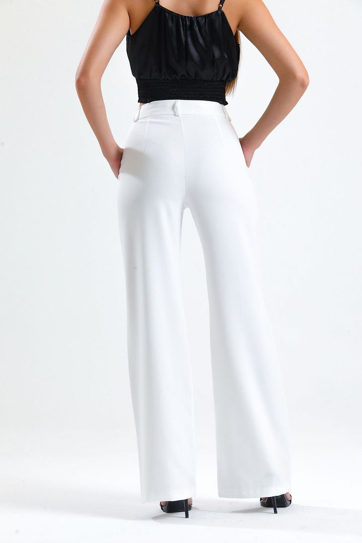 SNS Sense Ecru Decorated Stitched Hürrem Fabric Wide Leg Pants - Kornwestheim
