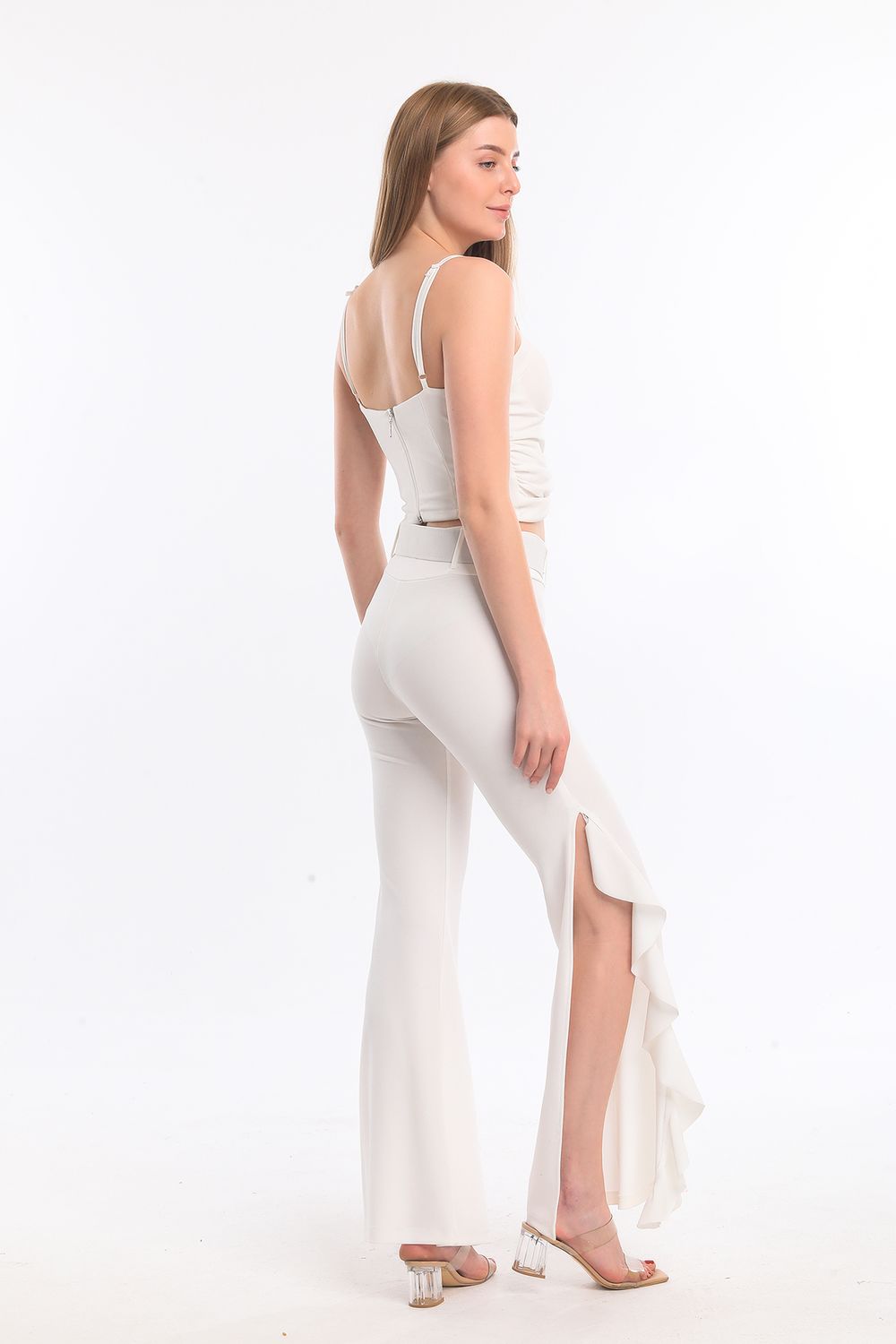 SNS Sense Ecru Flounced Belted Scuba Crepe Pants - Jacksonville