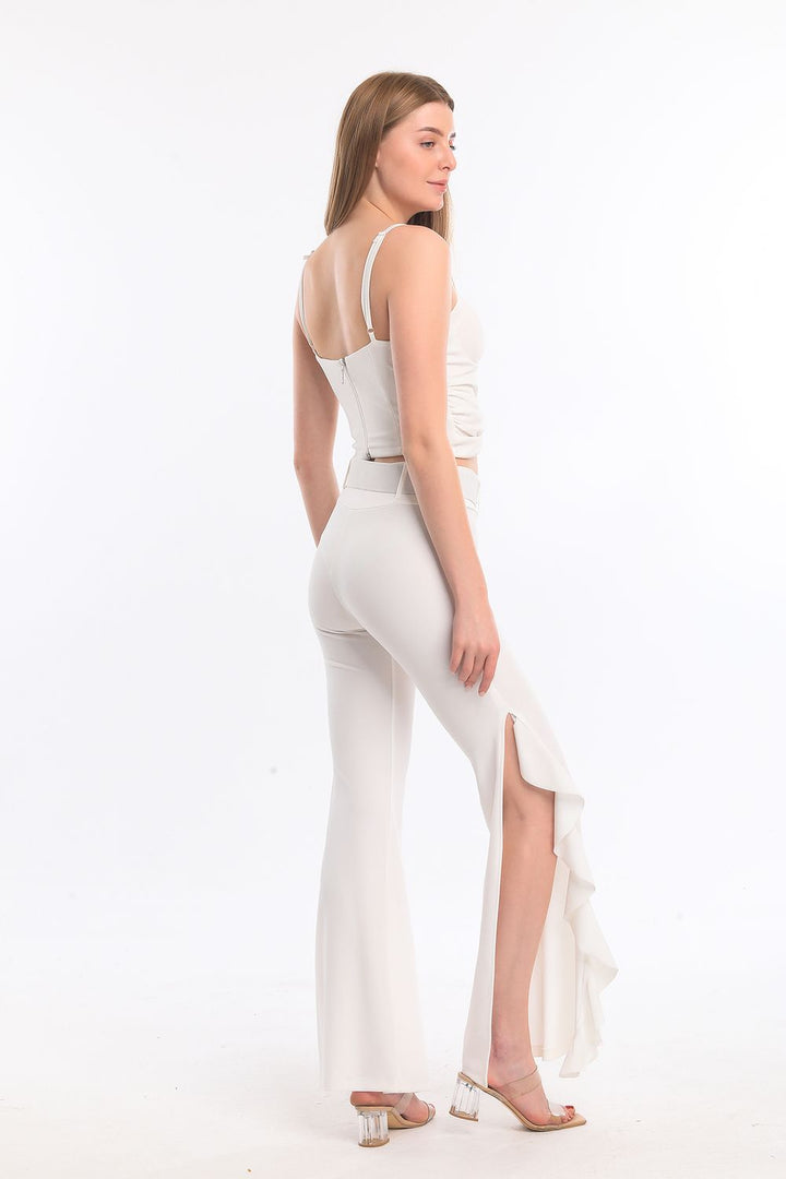 SNS Sense Ecru Flounced Belted Scuba Crepe Pants - Jacksonville
