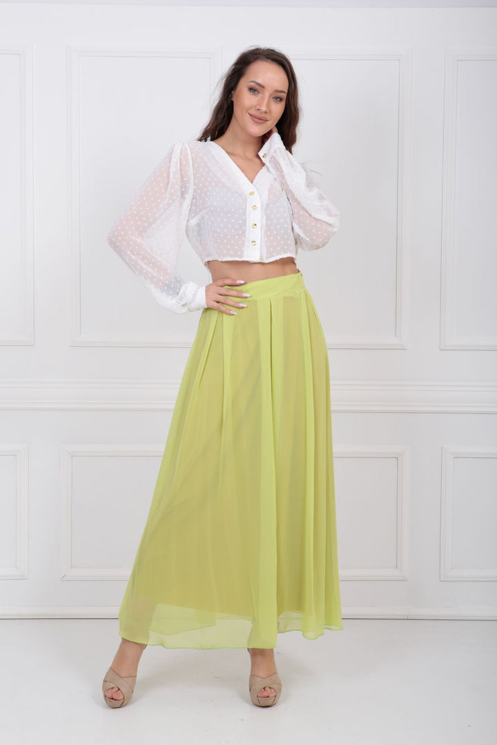 SNS Sense Pistachio Green Zippered Chiffon Skirt ETK32728 - Weslaco