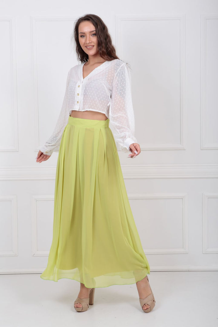 SNS Sense Pistachio Green Zippered Chiffon Skirt ETK32728 - Weslaco