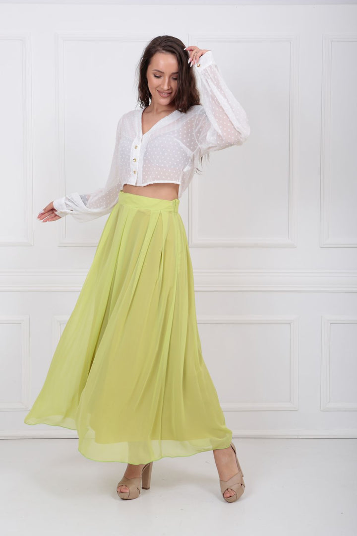 SNS Sense Pistachio Green Zippered Chiffon Skirt ETK32728 - Weslaco