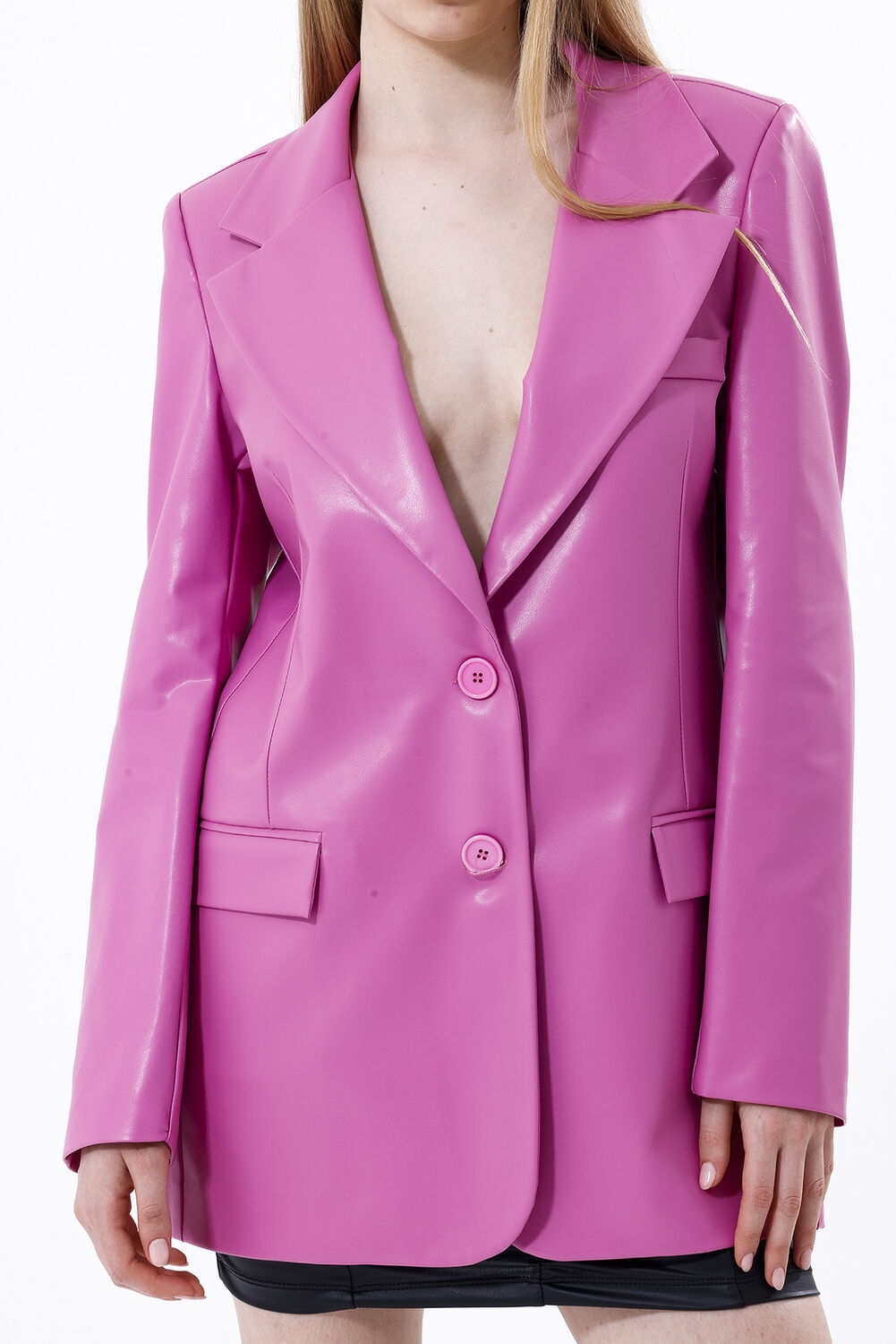 SNS Sense Fuchsia Pocketed Faux Leather Jacket - Rovenky