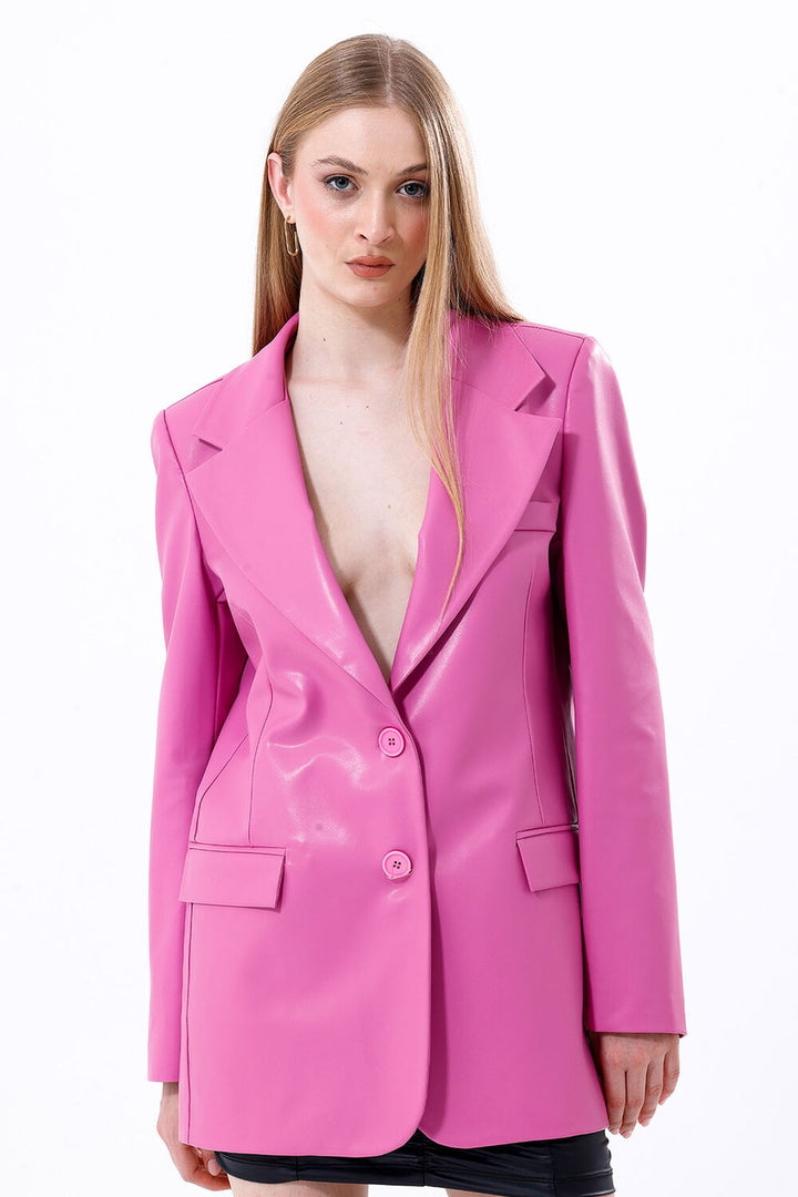 SNS Sense Fuchsia Pocketed Faux Leather Jacket - Rovenky