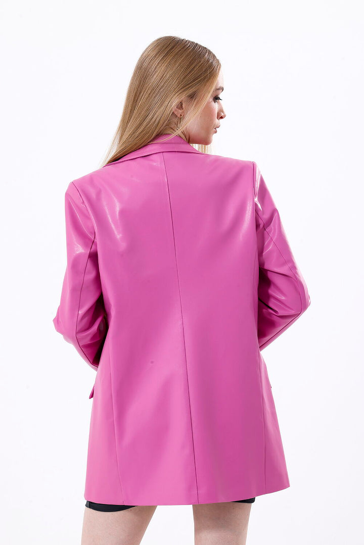 SNS Sense Fuchsia Pocketed Faux Leather Jacket - Rovenky