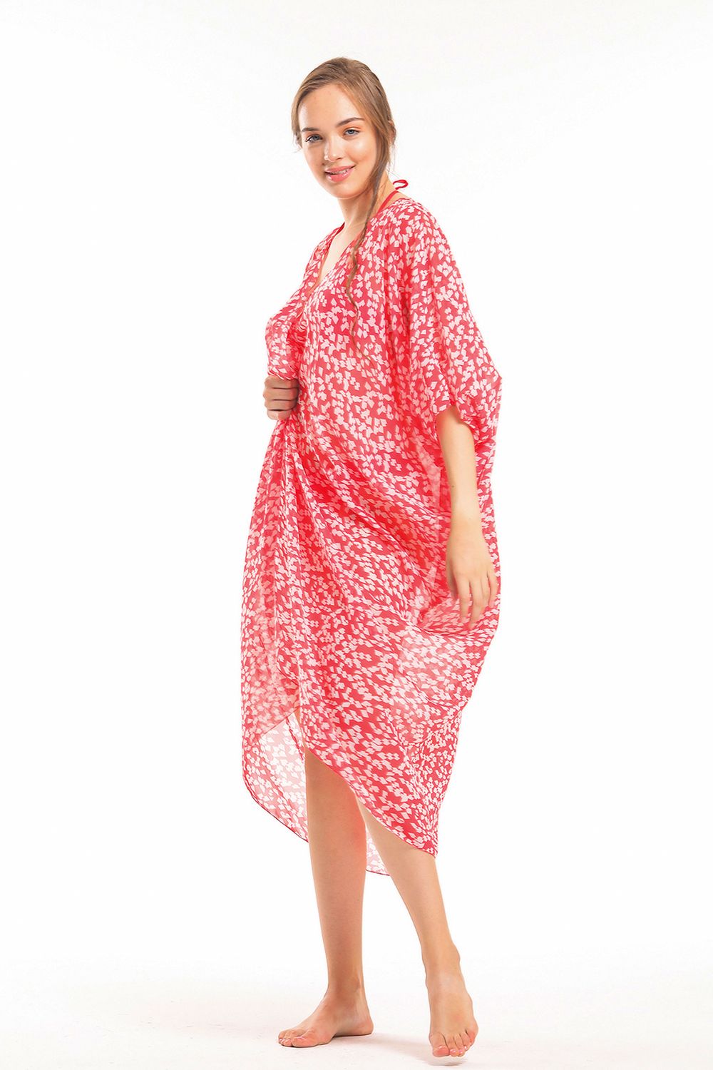 SNS Sense Fuchsia Square Pattern Chiffon Beach Kimono - Flagstaff