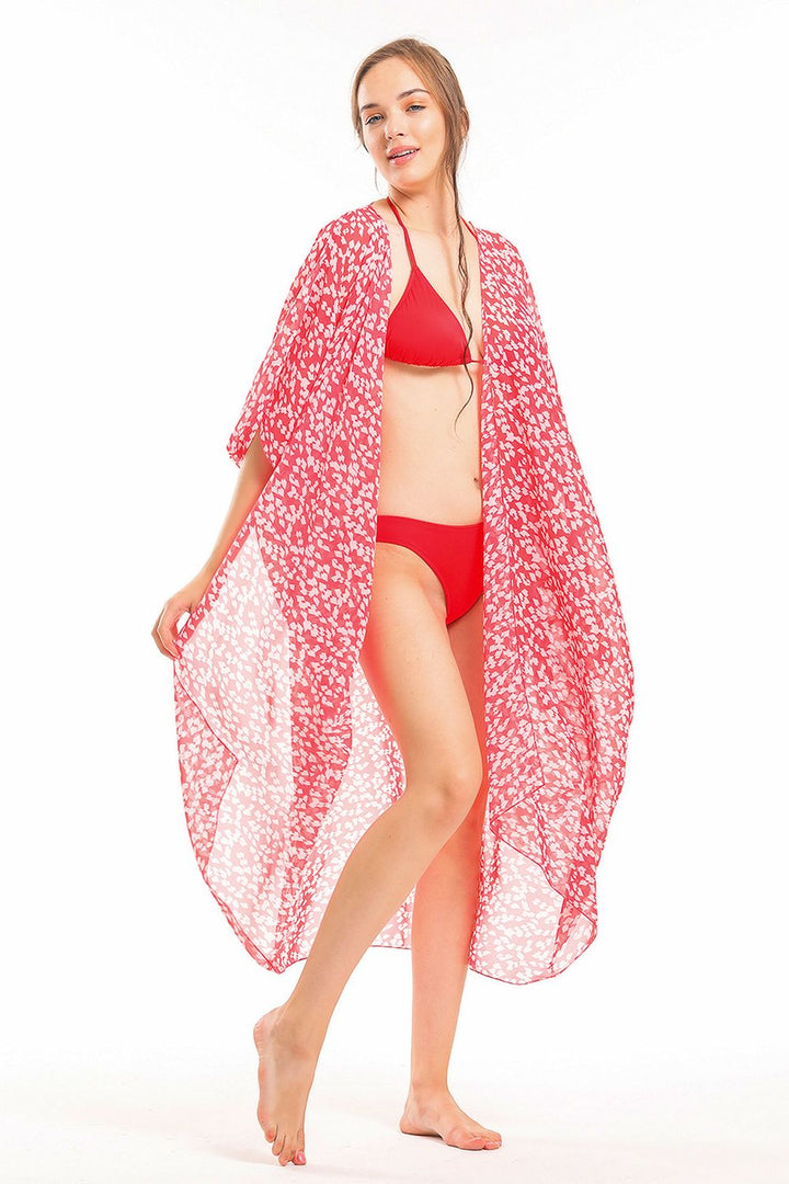 SNS Sense Fuchsia Square Pattern Chiffon Beach Kimono - Flagstaff