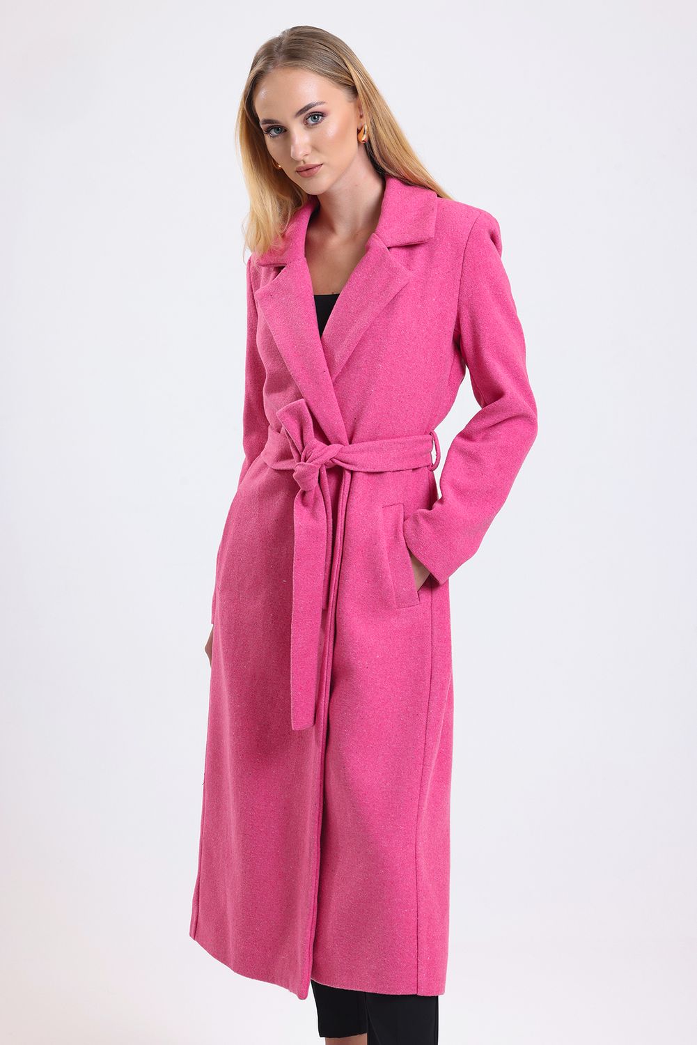 SNS Fuchsia Slit Detailed Belted Long Coat - Herne