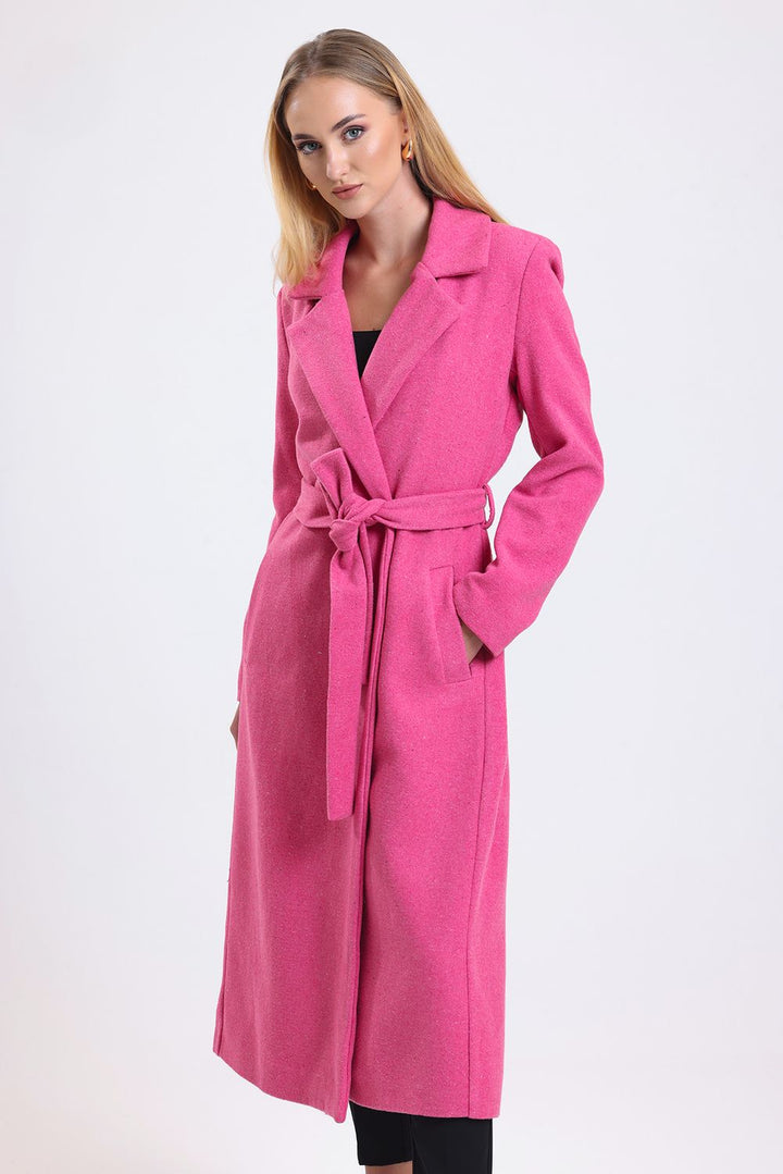SNS Fuchsia Slit Detailed Belted Long Coat - Herne