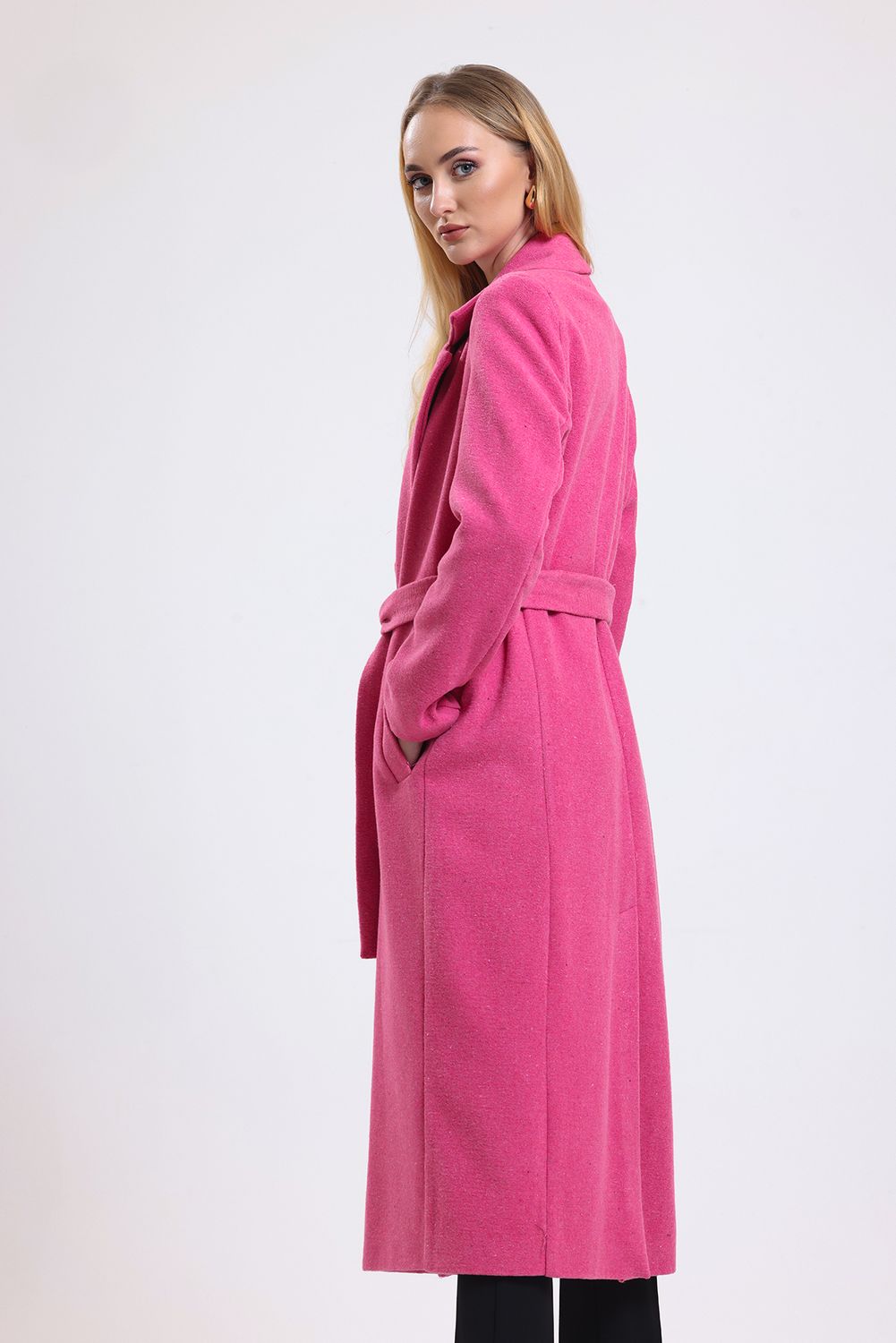 SNS Fuchsia Slit Detailed Belted Long Coat - Herne