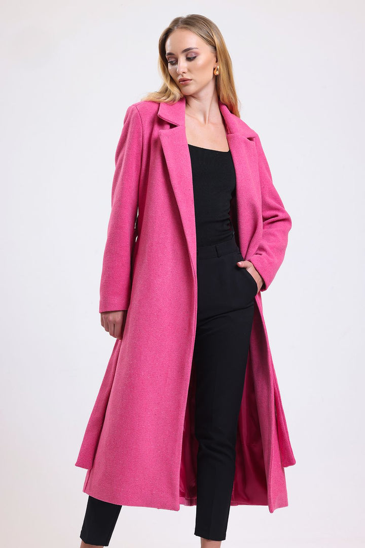 SNS Fuchsia Slit Detailed Belted Long Coat - Herne