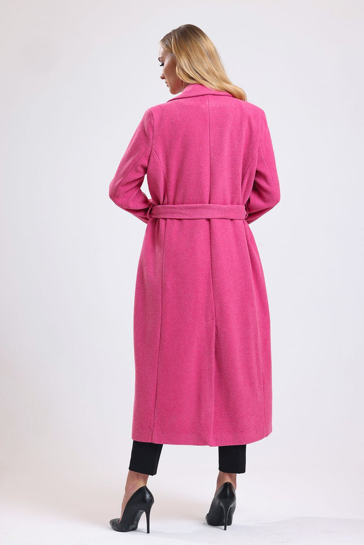 SNS Fuchsia Slit Detailed Belted Long Coat - Herne