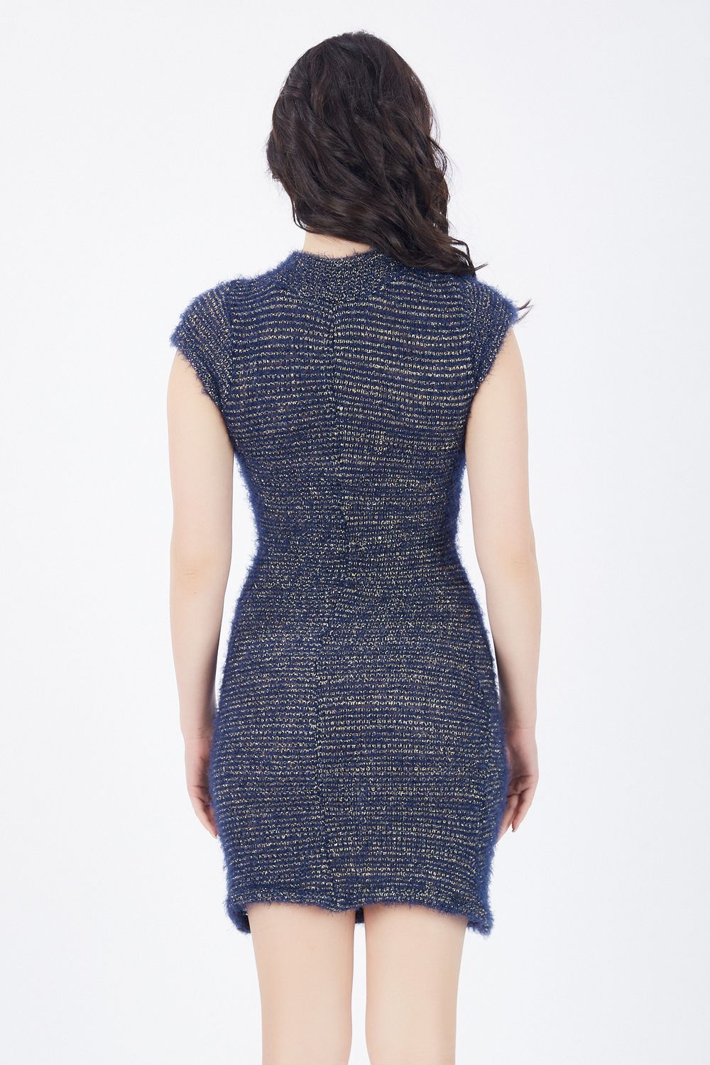 SNS Sense Night Blue Fisherman Collar Short Sleeve Glitter Dress - Burjasot