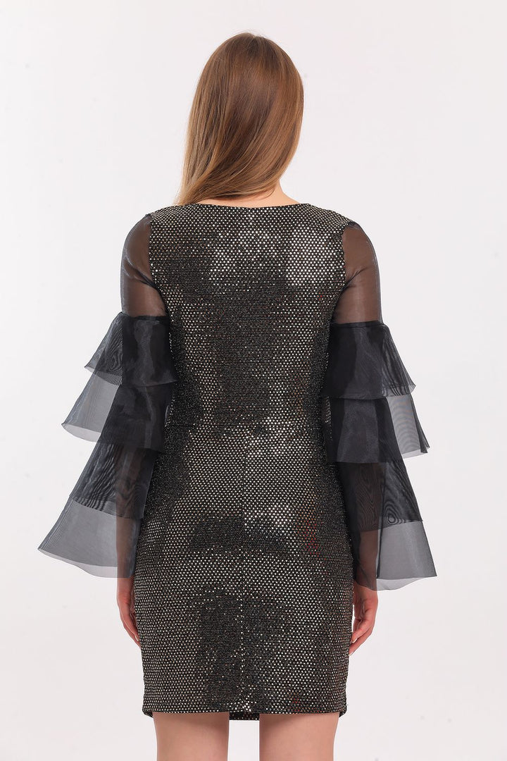 SNS Sense Gold Collar Organza Sequin Evening Dress - Lipjan