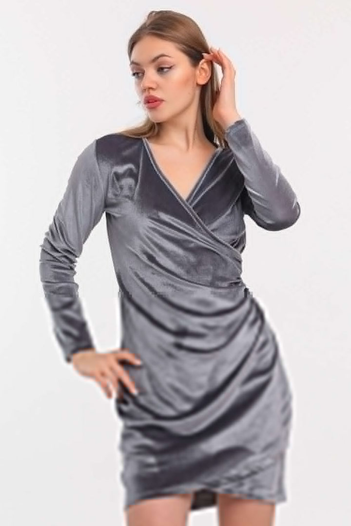 SNS Sense Gray Double Breasted Long Sleeve Velvet Mini Dress - San Luis Obispo