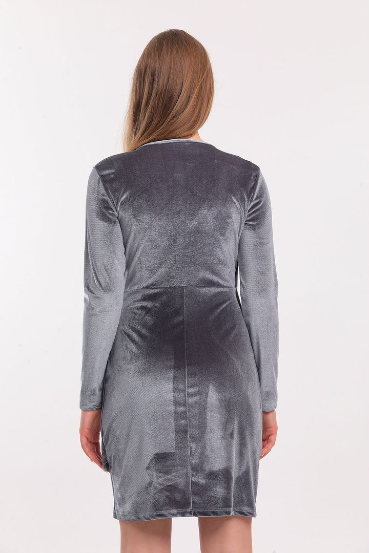 SNS Sense Gray Double Breasted Long Sleeve Velvet Mini Dress - San Luis Obispo