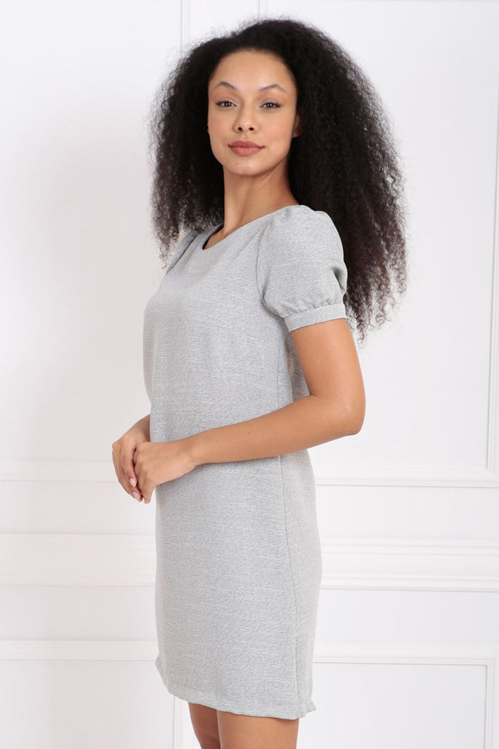 SNS Sense Gray Muliné Back Hidden Zipper Short Sleeve Dress - Socorro